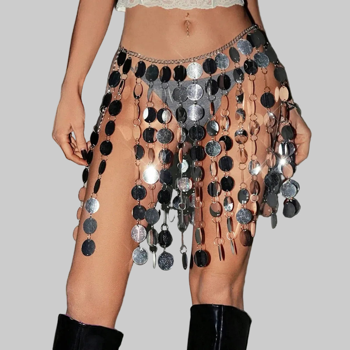Acrylic Sequin Tassel Mini Skirt - Handmade See-Through Party Skirt
