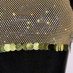 Rhinestone Sequin Tassel Fishnet Crop Top