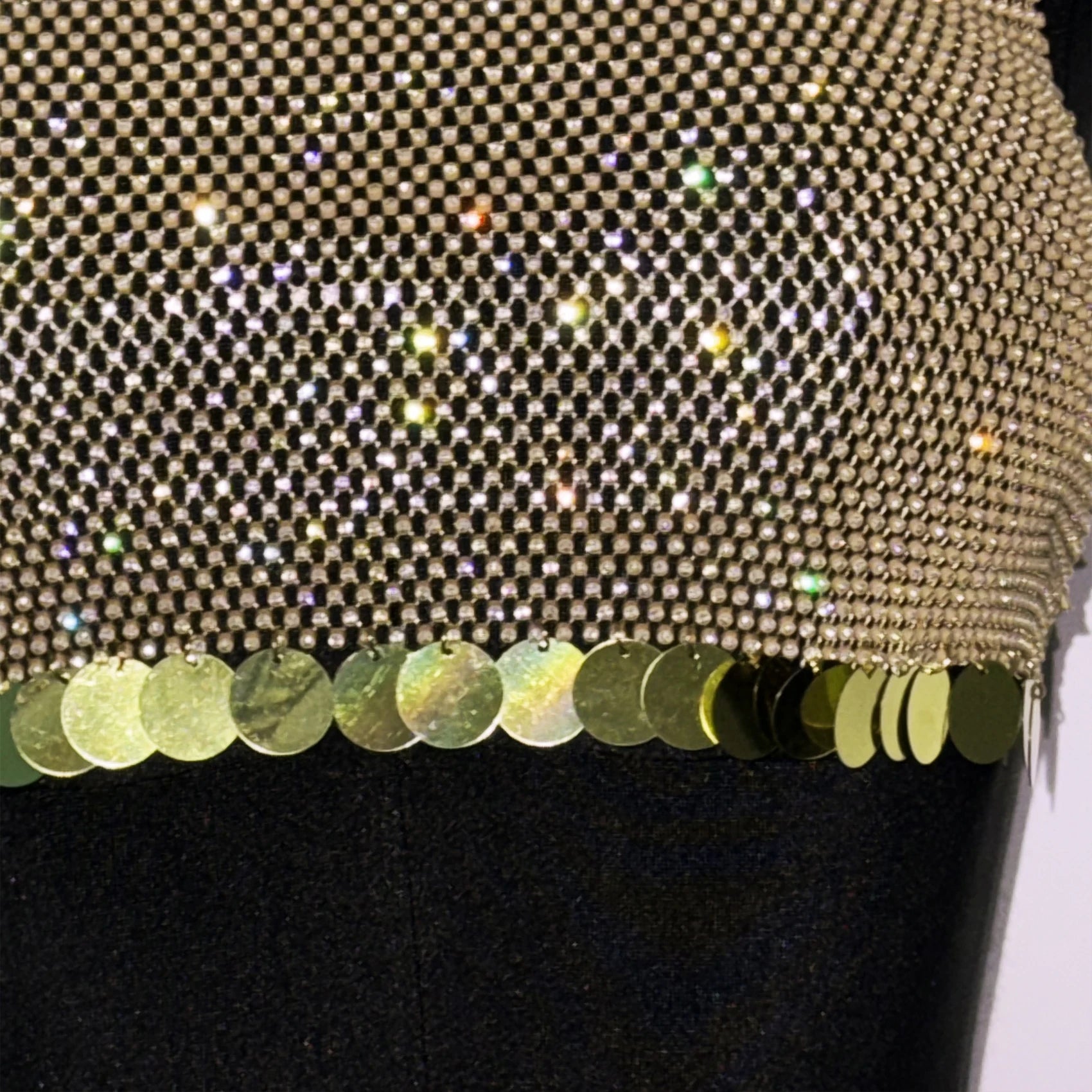 Rhinestone Sequin Tassel Fishnet Crop Top