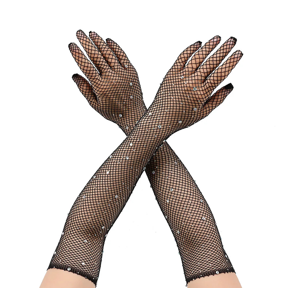 Fishnet Opera Gloves | Rhinestone Stretch