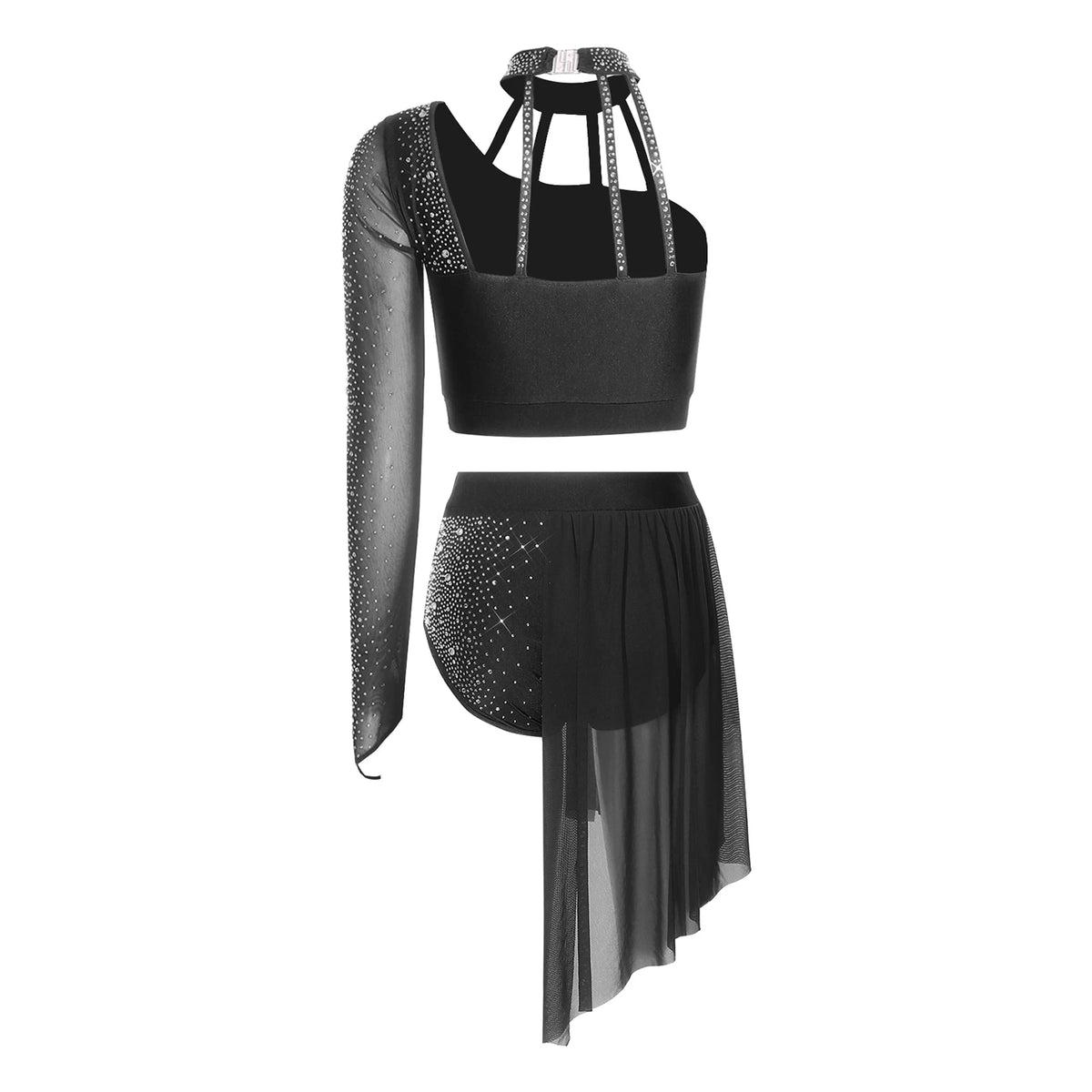 Latin Dance Set | Rhinestone Crop Top & Shorts | Asymmetrical