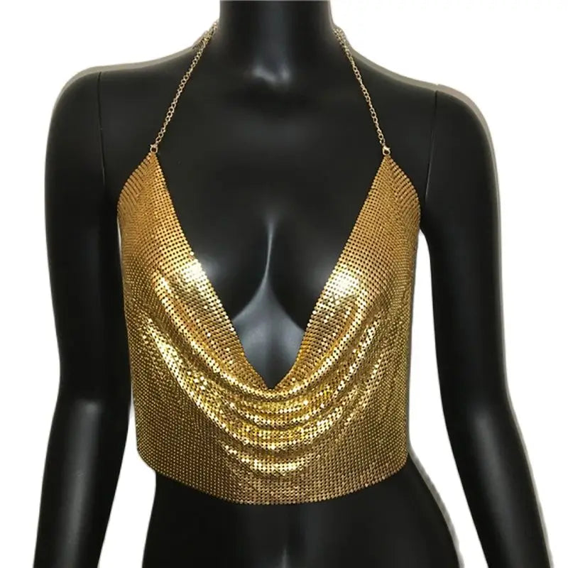 Metallic Sequin Crop Tank - Backless Performance Top