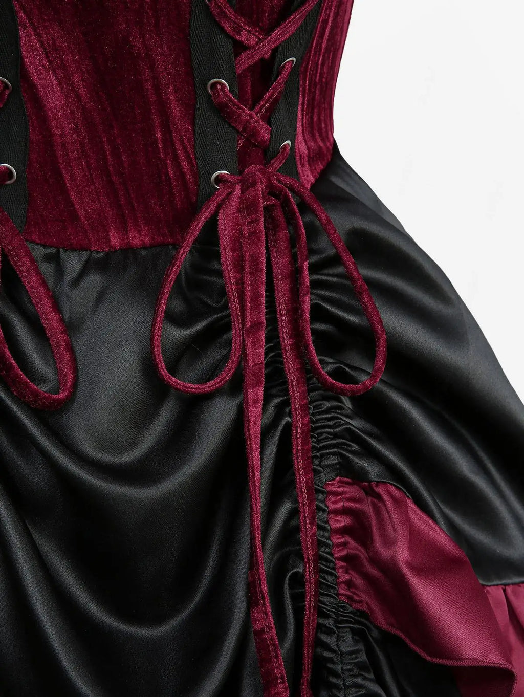 Gothic Ruffle Dress | Lace-Up Layered | Deep Red | S-XXXL
