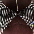 Rhinestone Mesh V-Neck Halter Crop Top