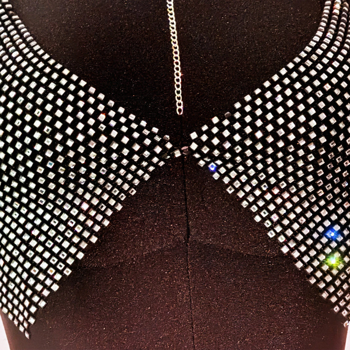 Rhinestone Mesh V-Neck Halter Crop Top