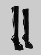 Over-the-Knee Platform Boots - Hoof Heel Runway Boots with Side Zipper