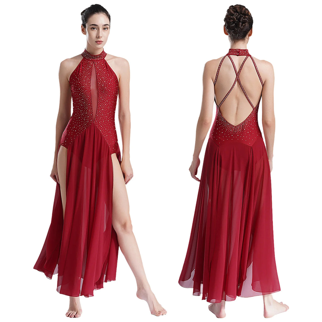 Lyrical Dance Dress | Rhinestone Split Chiffon