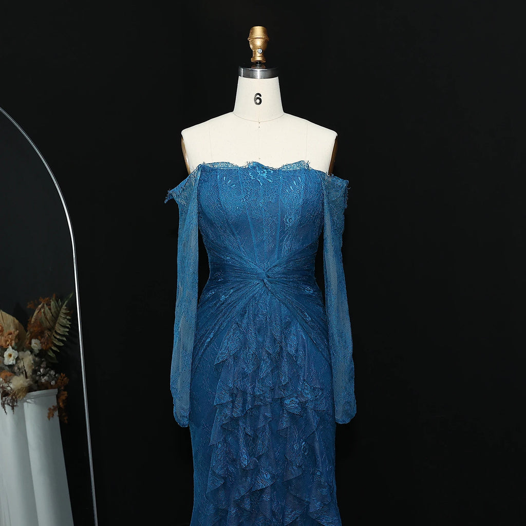 Lace Mermaid Gown | Off-Shoulder Long Sleeve | 4 Colors