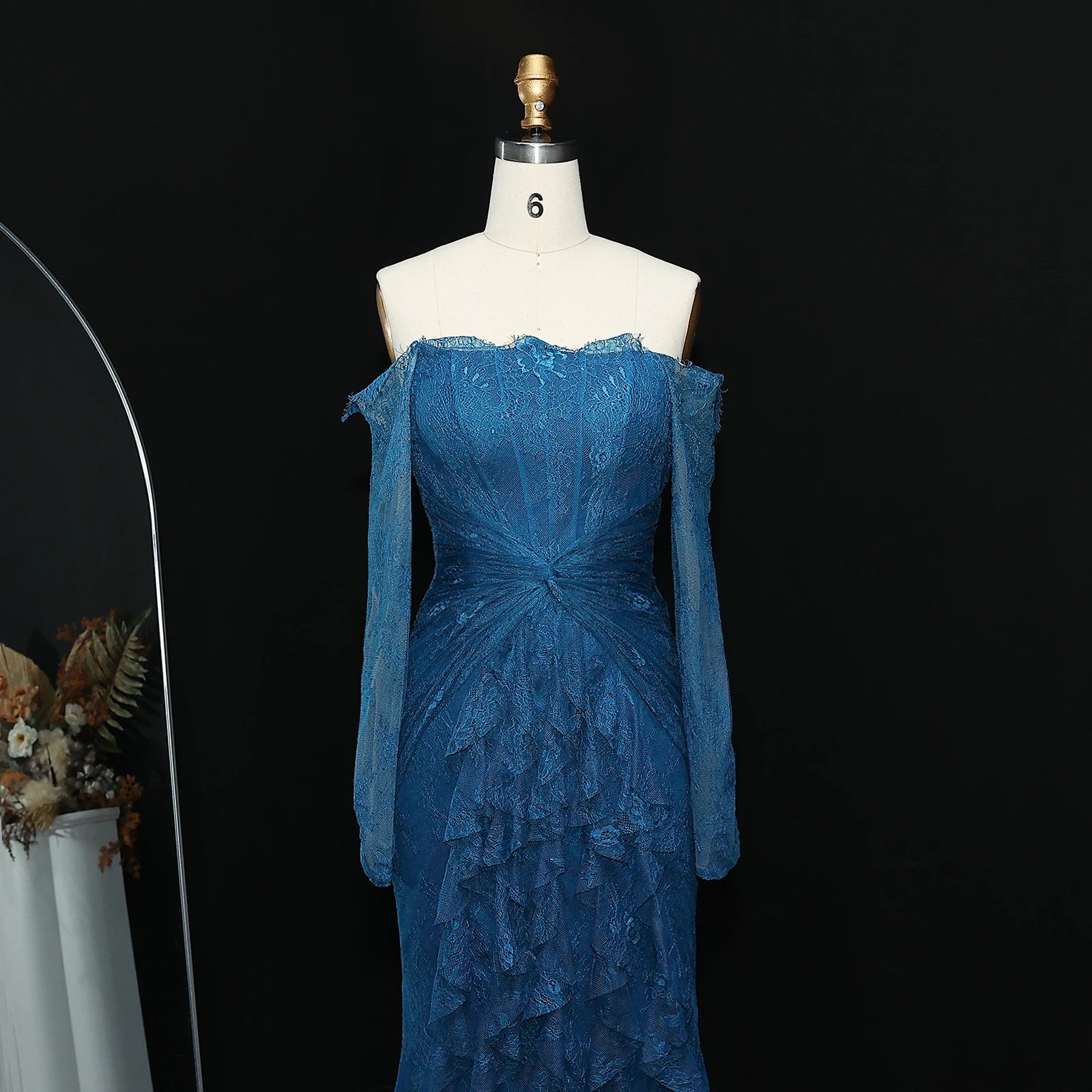 Lace Mermaid Gown | Off-Shoulder Long Sleeve | 4 Colors