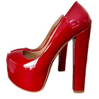 Platform Pump | Round Toe | Chunky Heel | Red