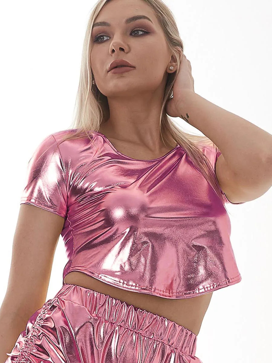 Holographic Metallic Crop Top | Short Sleeve | 8 Colors