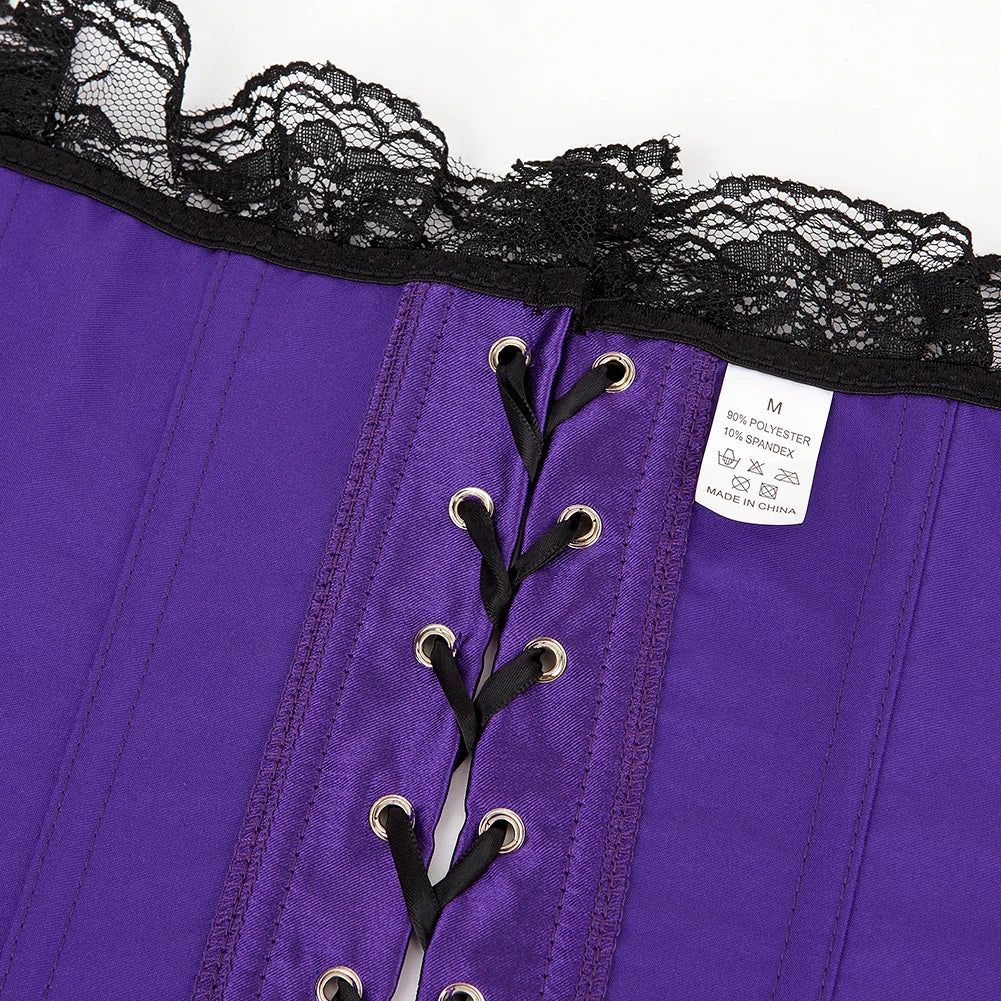 Purple Satin Overbust Corset | Lace-Up Boned Bustier