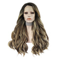24" Natural Wavy Lace Front Wig – Brown with Dark Roots