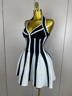 Stripe Halter Bandage Dress | Black & White | Mini