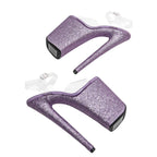 23cm Clear Platform Sandals - Glitter Slip-On Dance Heels