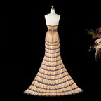 Beaded Strapless Gown | Layered Skirt & Jacket Option | Gold & Purple