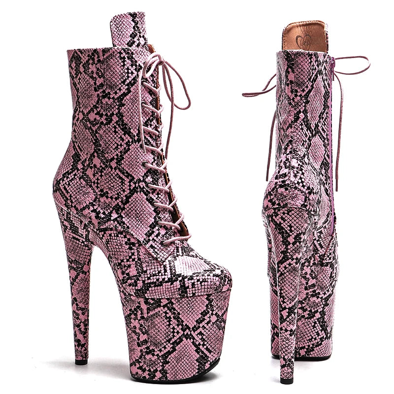 20cm Snake Matte Ankle Boots - Exotic Platform Dance Boots