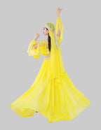Muwashahat Belly Dance Dress Set - Baladi Satin Gown with Pearl Belt & Veil