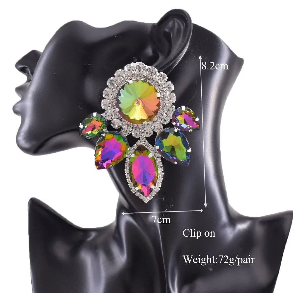 Oversized Glass Gemstone Drop Earrings | Statement Crystal | 4 Styles