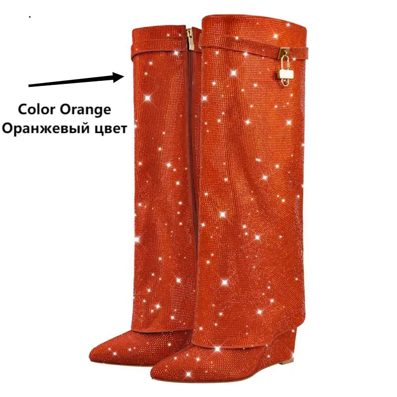 Rhinestone Knee-High Boots | Pointed Toe | 9 Colors