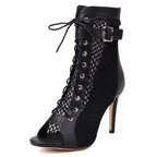 Peep-Toe Mesh Stiletto Ankle Boots — 9.5 cm Heel Extended Sizing