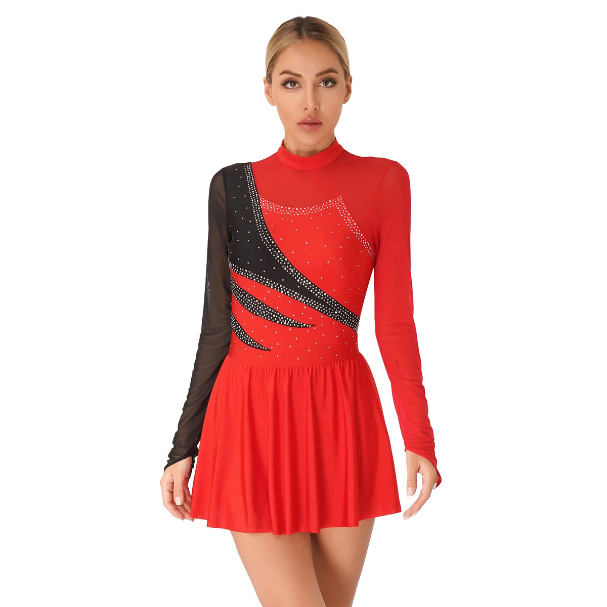 Rhinestone Skating Dress | Mesh Skirt | Long Sleeve