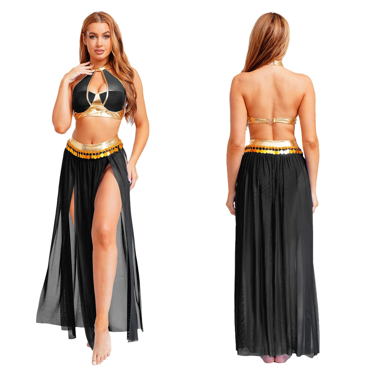 Egyptian Queen Costume | Belly Dance Crop Top & Slit Skirt