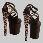 20CM Suede Leopard Platform Sandals - Closed Toe 8 Inch High Heel Pole Dance Shoes