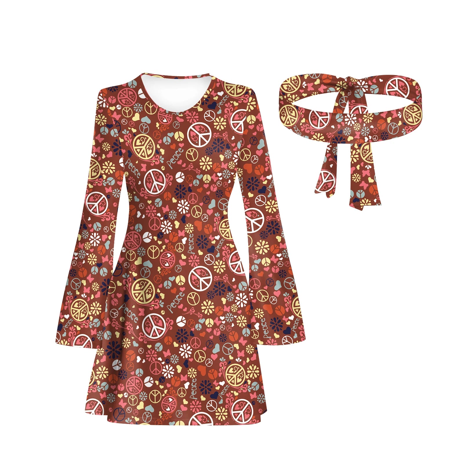 Women's Floral Hippie Dress Set | Flare Sleeve | 60s 70s Boho