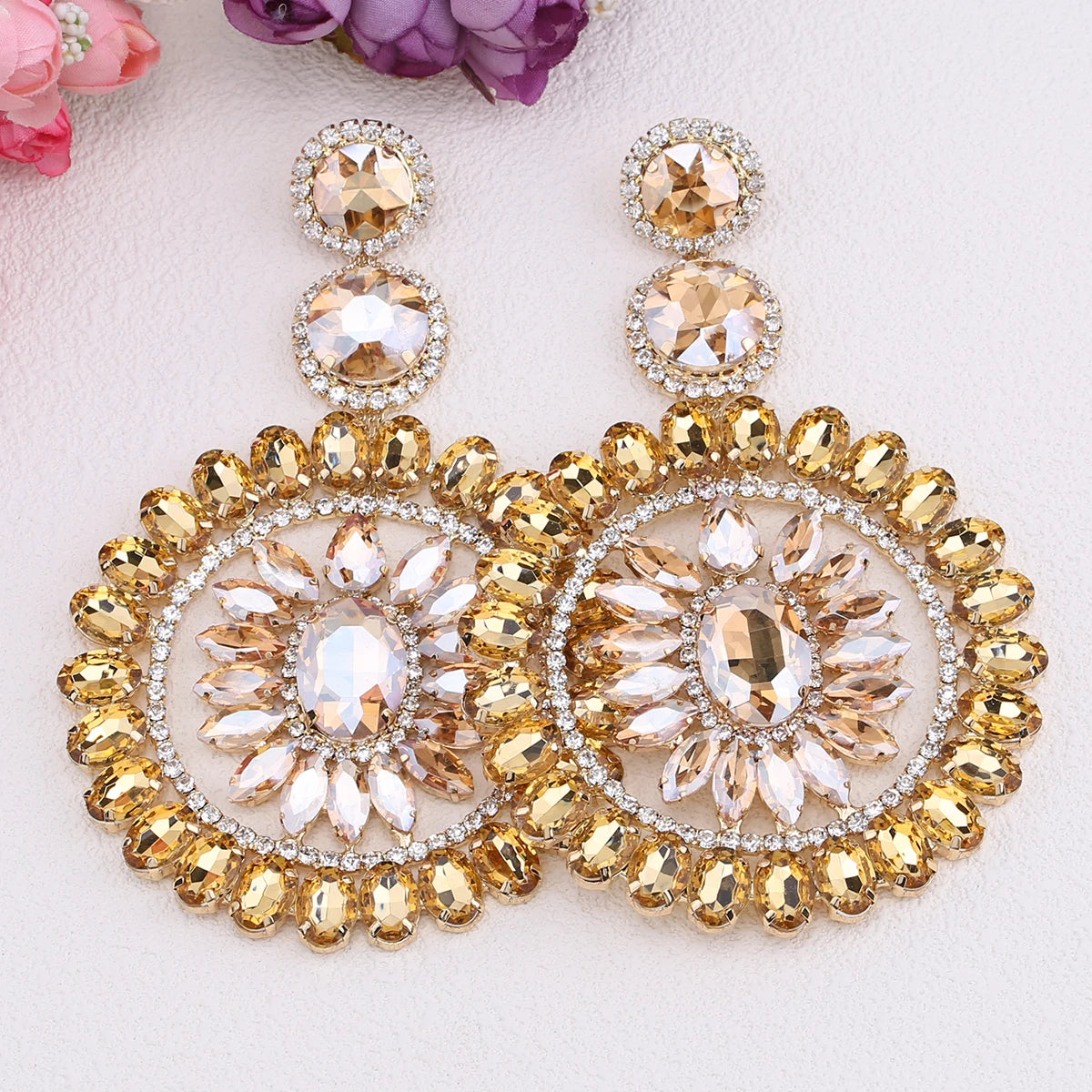 Rhinestone Round Drop Earrings | Statement Sparkle