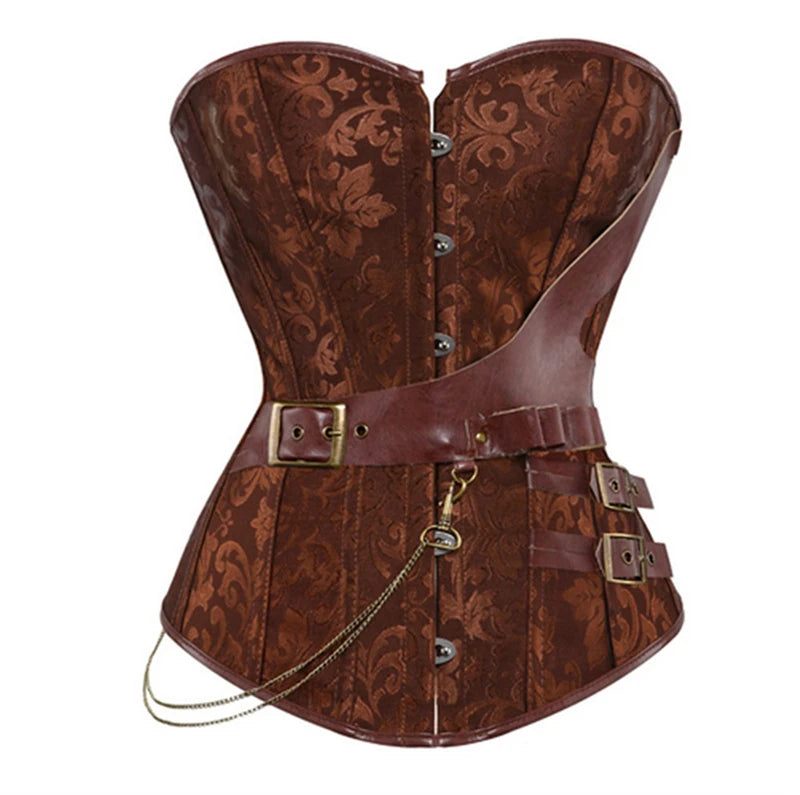 Steampunk Overbust Corset | Faux Leather & Buckles | S–6XL