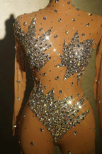 Diamond Mesh Jumpsuit - Sparkly Stretch Performance Costume for Dancers & Parties