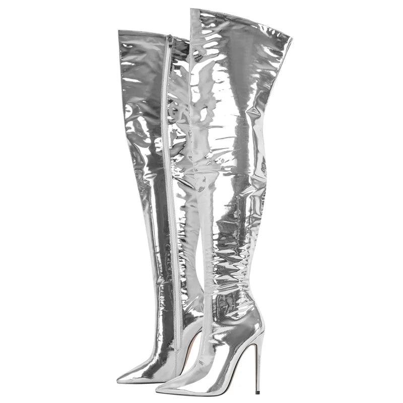 Metallic Over-the-Knee Stiletto Boots | Drag & Stage