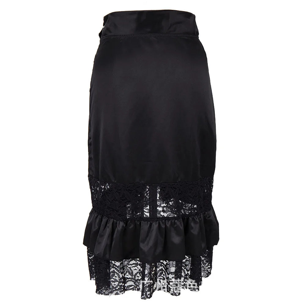Gothic Satin & Lace Ruffle Skirt | Buckle Detail | S-6XL
