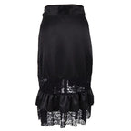 Gothic Satin & Lace Ruffle Skirt | Buckle Detail | S-6XL