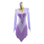 Purple Rhinestone Fringe Latin Dance Dress with Ornaments Set