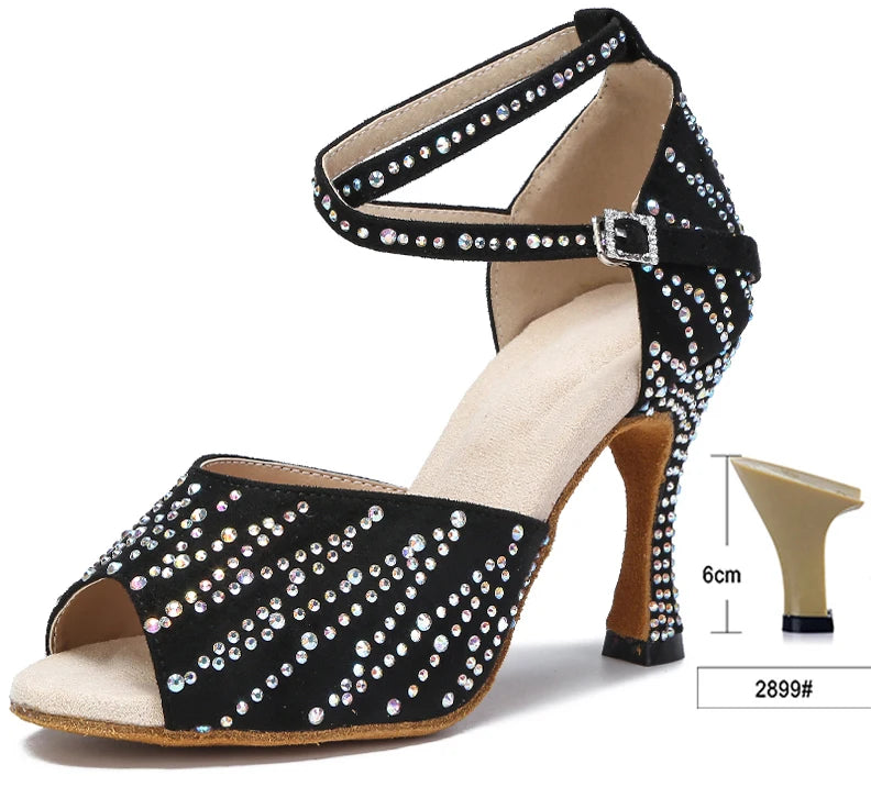 Crystal Latin Dance Heels | Suede | Multi-Color & Height