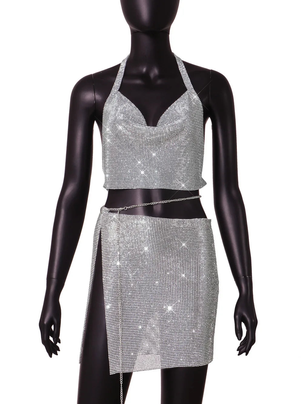 Metal Sequin Crop Top & Slit Skirt Set