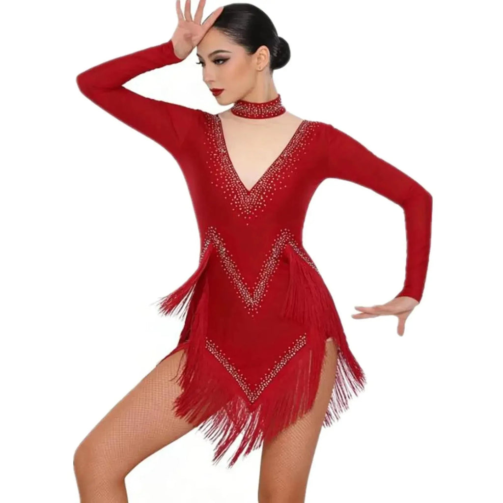 Starlight Rhinestone Tassel Latin Dance Dress