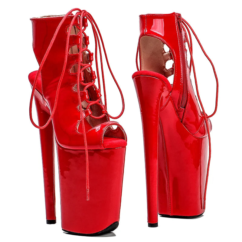 Patent Leather Open-Toe Ankle Boots 23cm - Platform Pole Dance Heels
