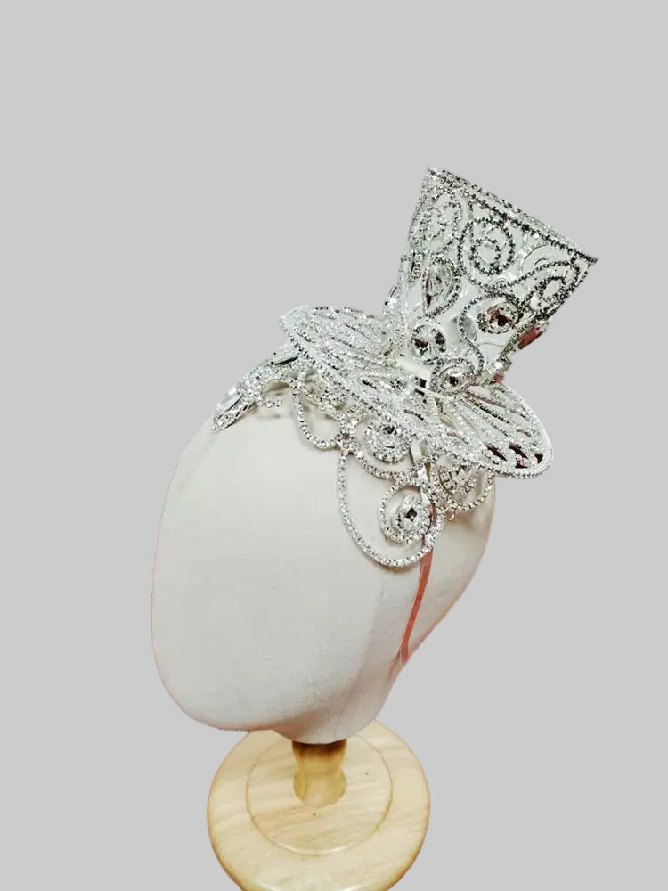 Rhinestone Top Hat Headpiece - Crystal Mini Top Hat for Stage & Party