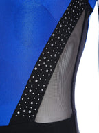 Women's Rhinestone Color-Block Dance Jumpsuit | Sheer Mesh Long Sleeve & Ankle Length | Gymnastics & Performance