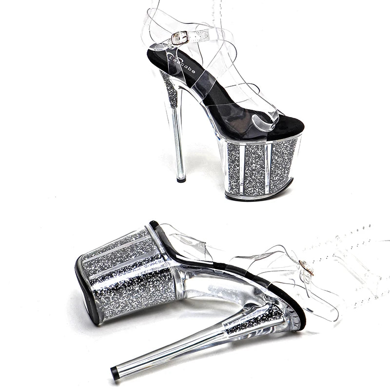 8-Inch Clear Platform Sandals - Backstrap High Heel Performance Shoes