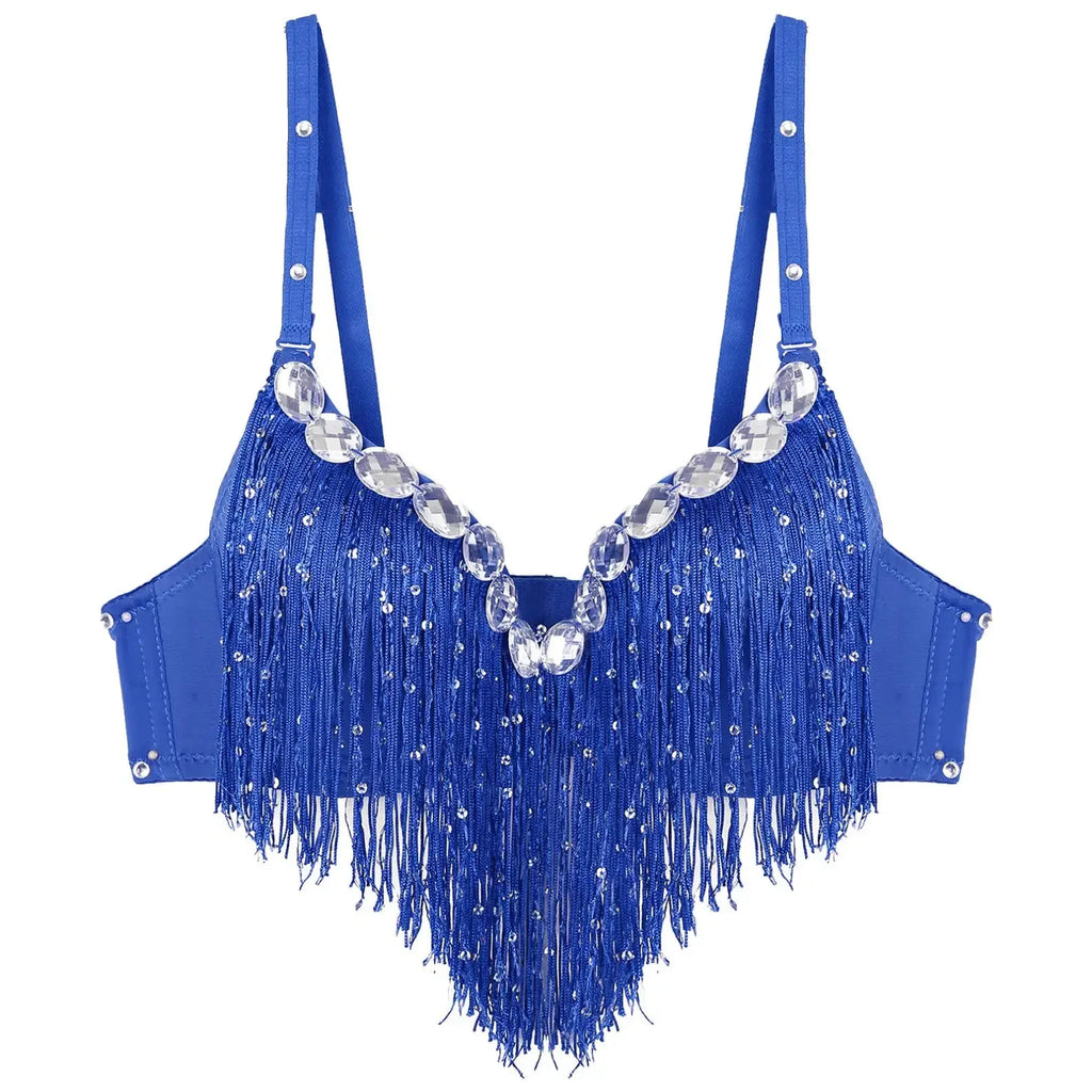 Rhinestone Fringe Tassel Dance Bra Top | Belly Dance & Cabaret | 4 Colours