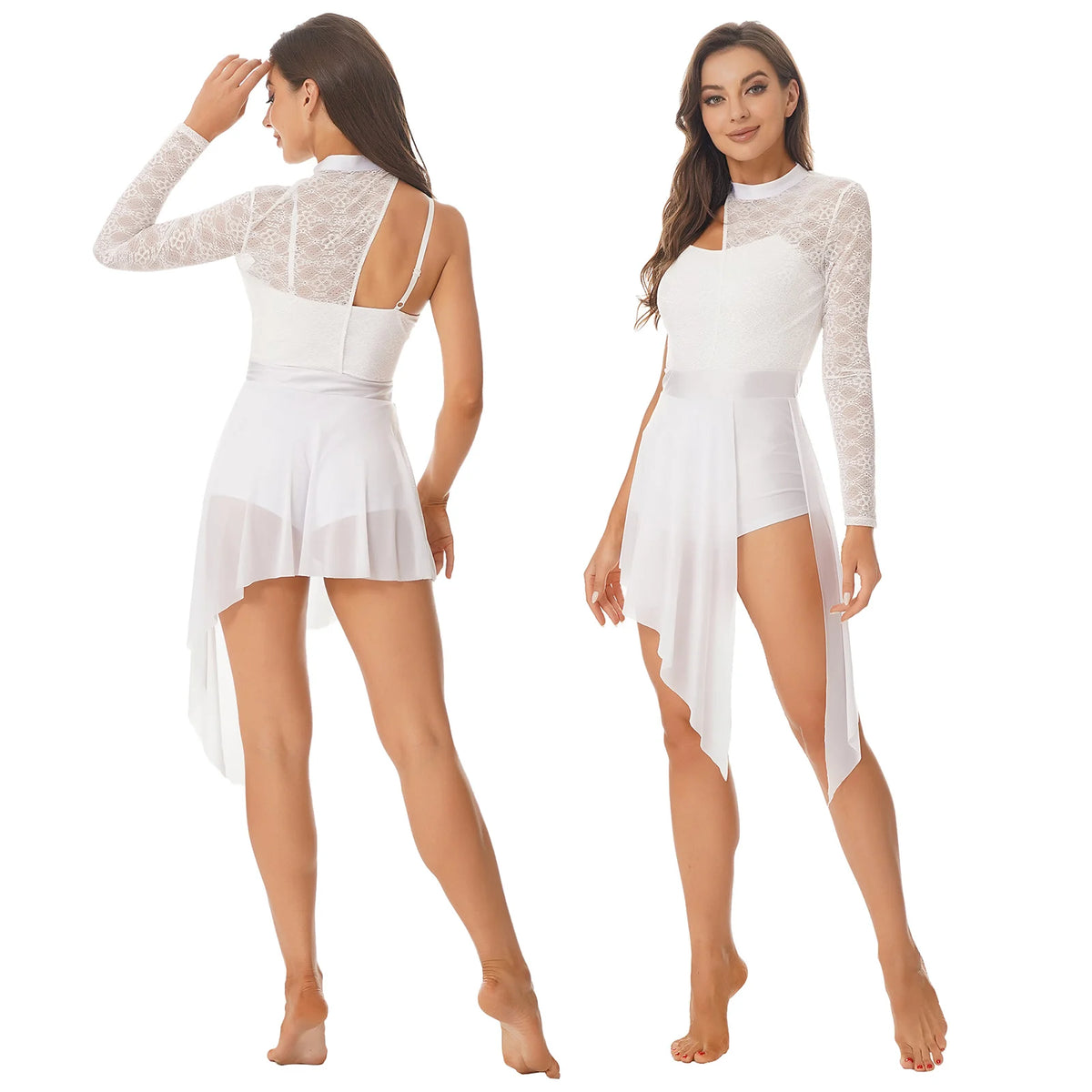 Rhinestone Lyrical Dance Dress | One Shoulder | Mesh Overlay