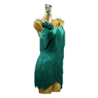 Green Rhinestone Latin Dance Dress with Fringe & Tassel Details