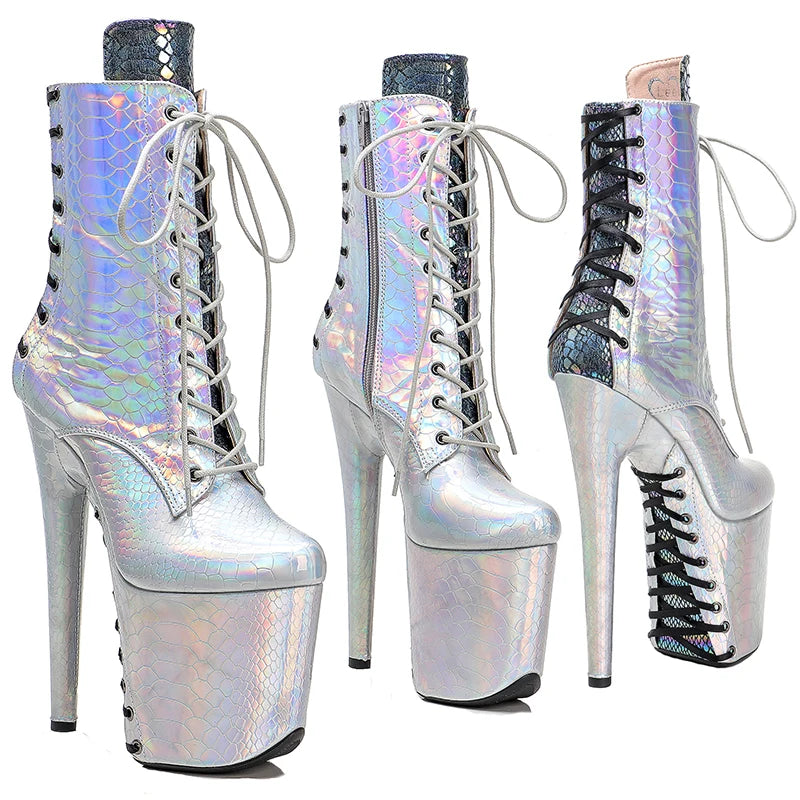 Snakeskin Platform Ankle Boots – 8-Inch Pole Dance Heels, Multi-Color