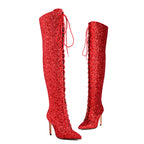 Sequin Over-the-Knee Boots | Lace-Up | 10cm Heel