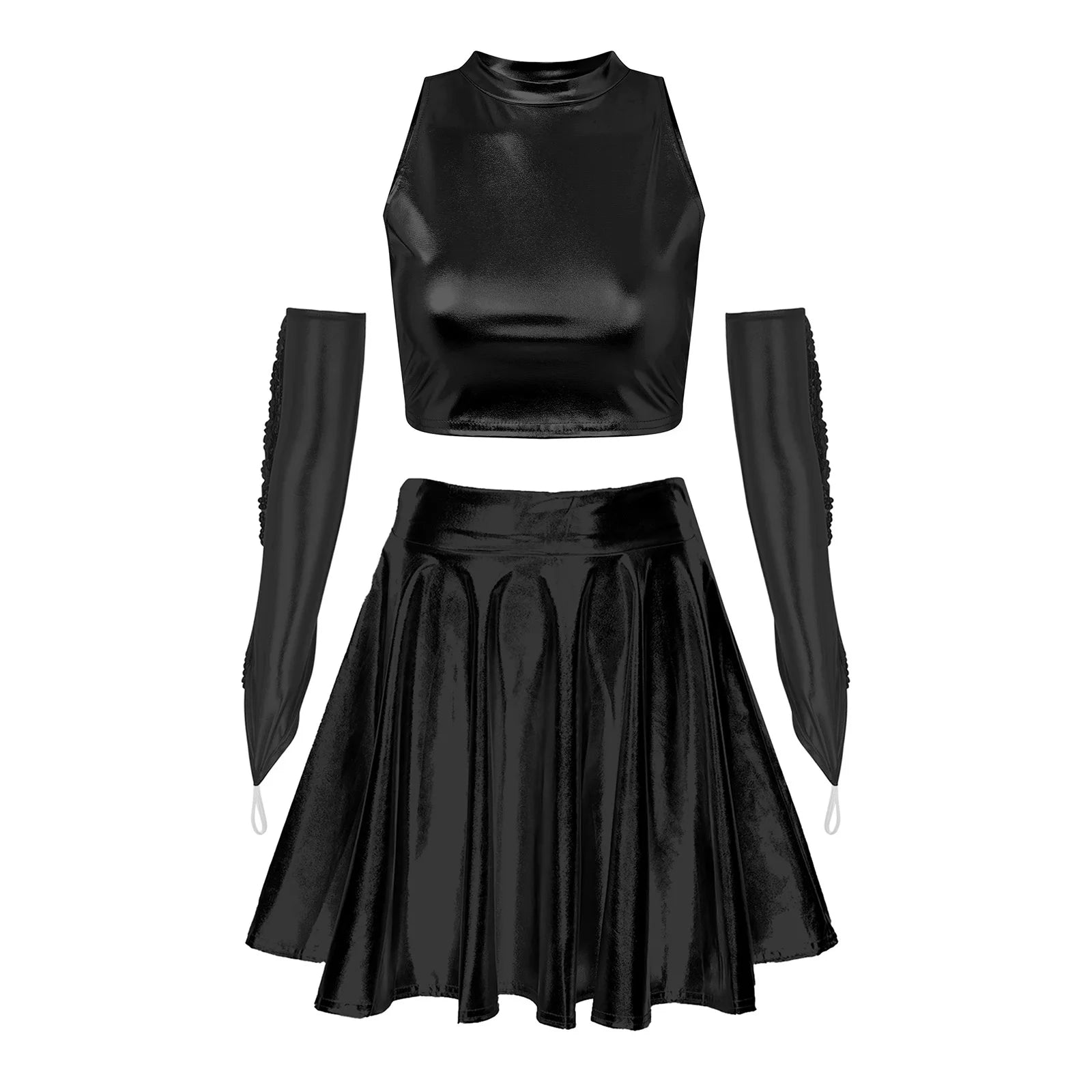 Holographic 3-Piece Set | Crop Top, Skirt & Gloves