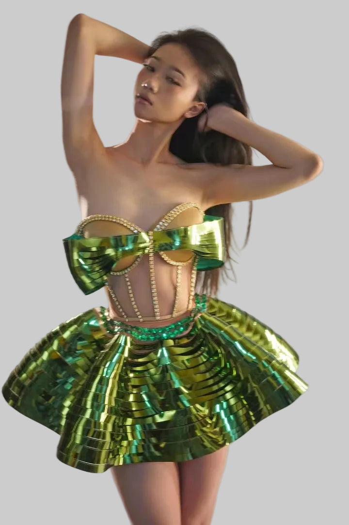 Shiny 2-Piece Rayon Skirt Set